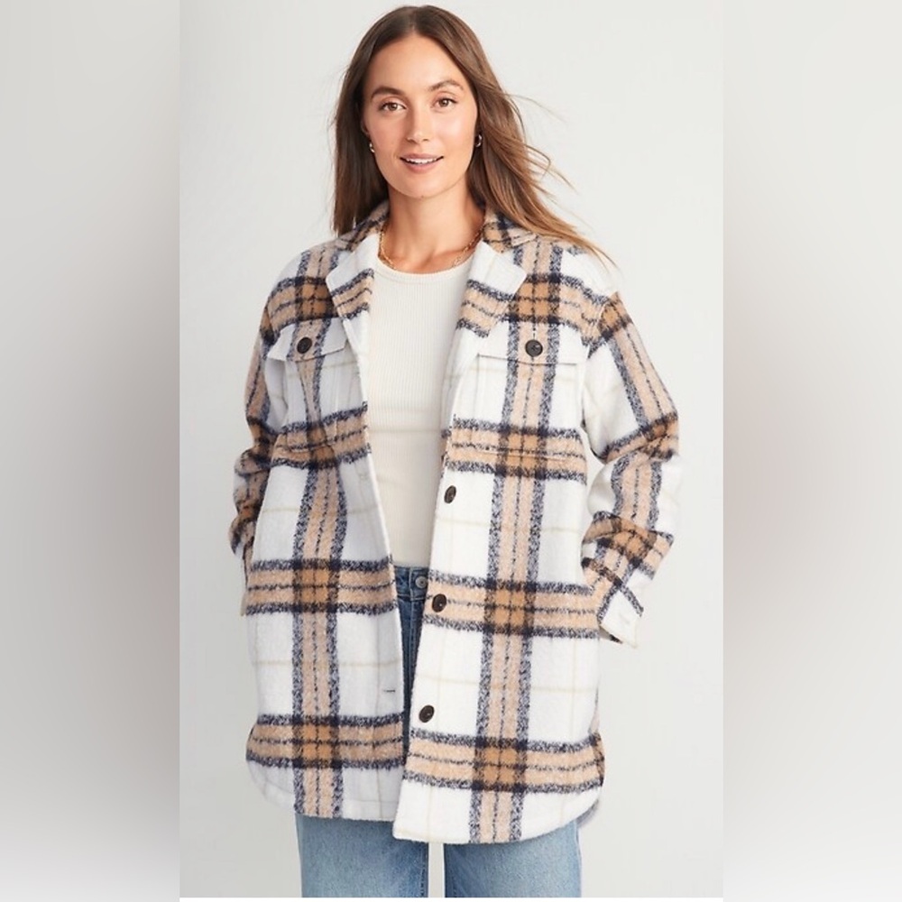 Old Navy Wool Shacket - Cream Plaid
